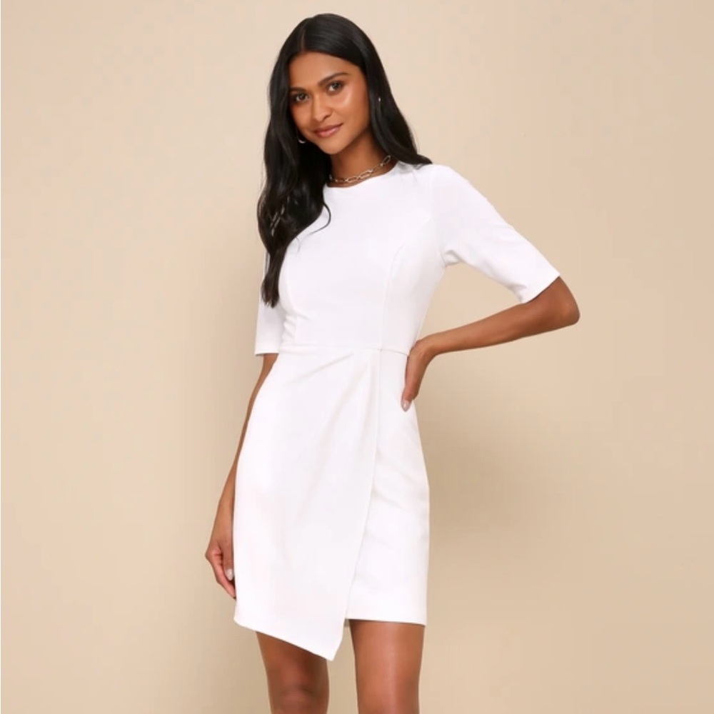 Lulu's Westwood White Half Sleeve Sheath Dress
